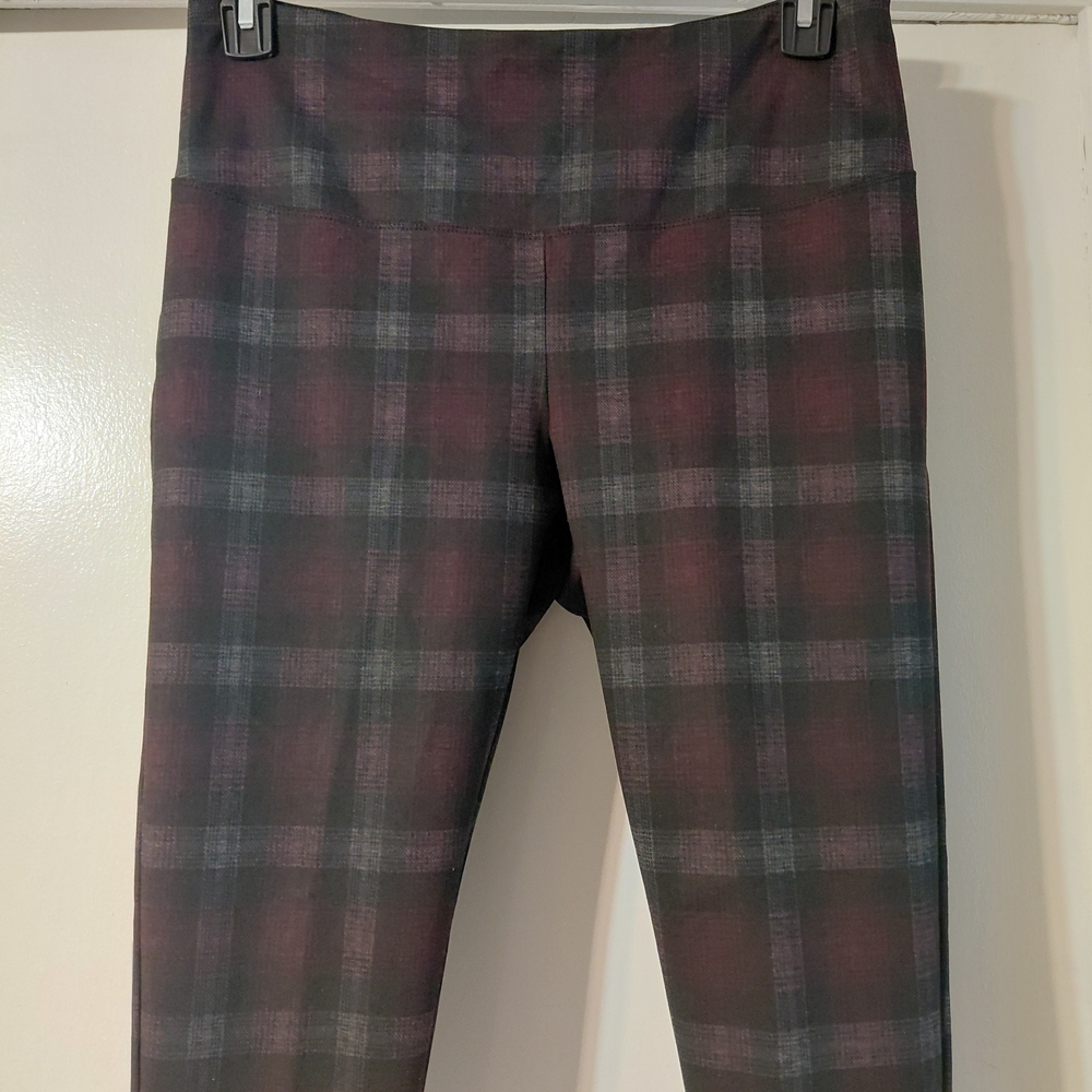Per Se Black/ Gray/ Burgundy Leggings L